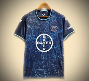 Camisola de futebol Bayern 04 Leverkusen azul design conceito coleção 2425