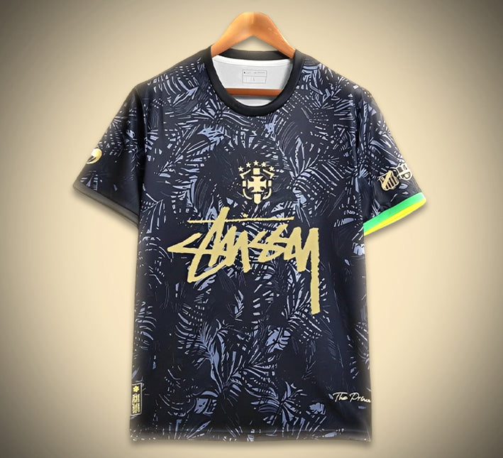 Camisola de futebol Brasil conceito edição Stussy temporada 2024 2025 estilo streetwear