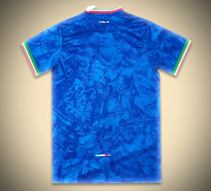 maillot-concept-italie-bleu-edition-michel-ange-collection-2024-design-artistique Camisola conceito Itália azul edição Michelangelo coleção 2024 design artístico