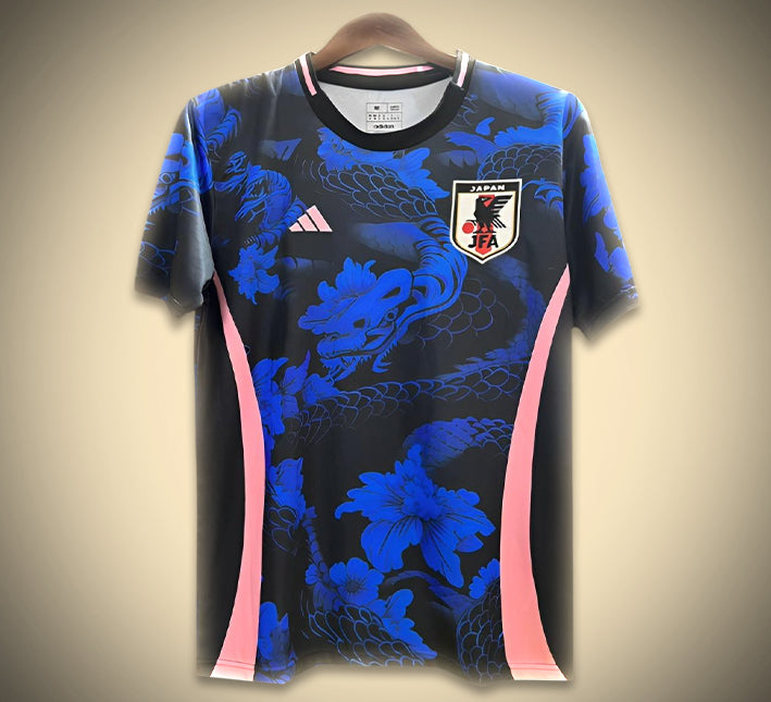 camisola conceito Japão dragão preto e azul para fã de futebol