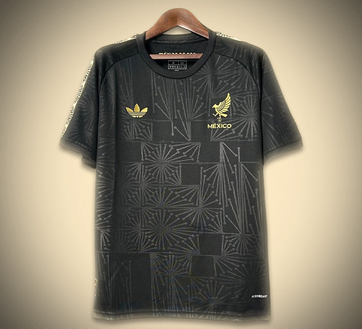 maillot-de-football-mexique-noir-et-or-design-concept-exclusif camisola de futebol México preta e dourada design conceito exclusivo