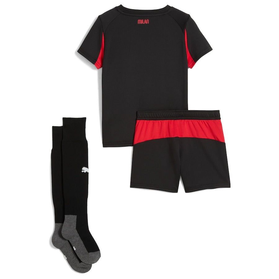 Conjunto criança AC Milan camisola principal temporada 2025 2026 com calção