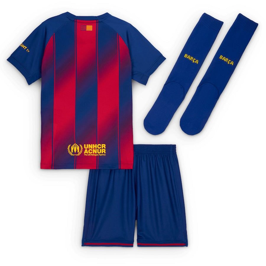 ensemble-enfant-fc-barcelona-domicile-saison-deux-mille-vingt-cinq-deux-mille-vingt-six-maillot-et-short Equipamento criança FC Barcelona principal época dois mil vinte e cinco dois mil vinte e seis camisola e calção