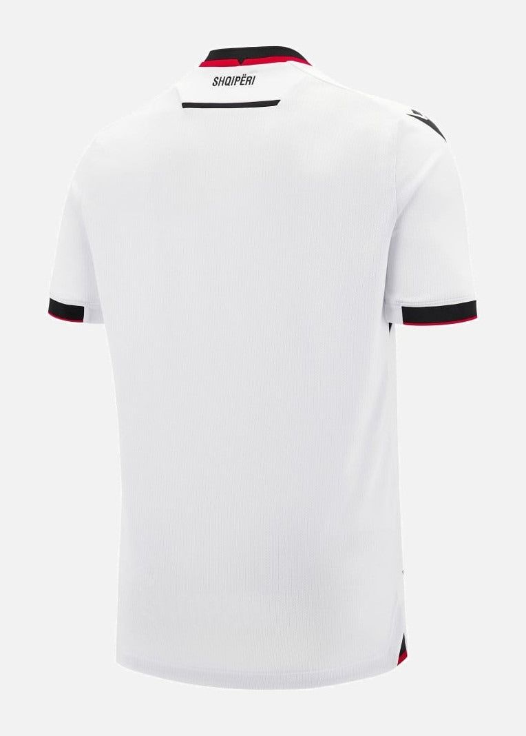 camisola de futebol Albânia alternativa temporada 2025 equipamento vermelho preto