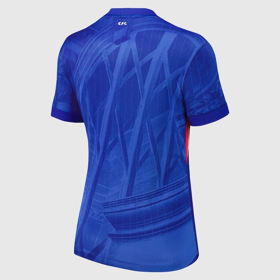 camisola principal mulher Chelsea FC época 2025 2026 azul com emblema do clube
