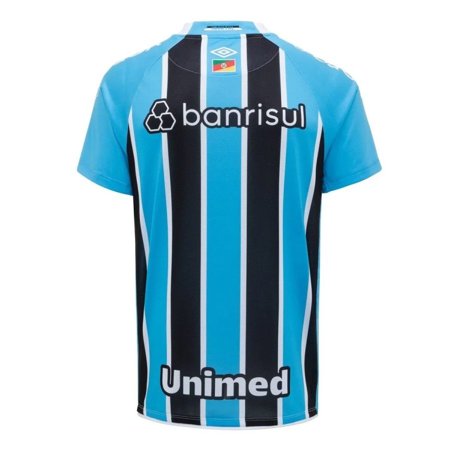camisola principal Grêmio FBPA 2025 azul preto e branco com emblema oficial
