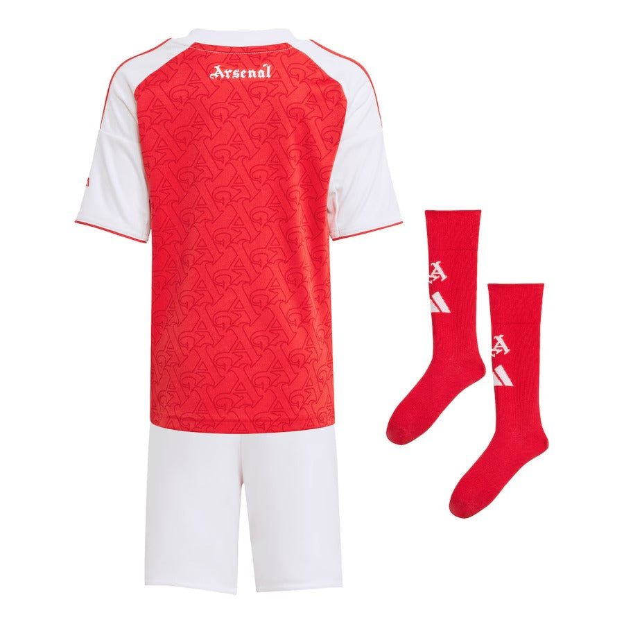 camisola criança Arsenal Principal época 2025 2026 com calção e meias