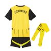 maillot-enfant-borussia-dortmund-domicile-saison-2024-2025-avec-short-et-chaussettes Camisola criança Borussia Dortmund principal temporada 2024 2025 com calções e meias
