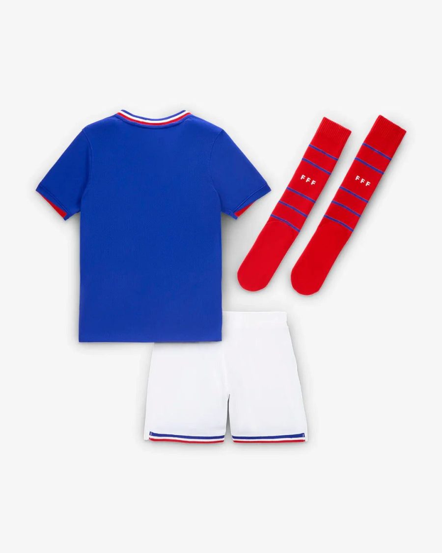 maillot-equipe-de-france-enfant-domicile-saison-deux-mille-vingt-quatre-tenue-officielle camisola equipa de frança criança principal época dois mil e vinte e quatro equipamento oficial