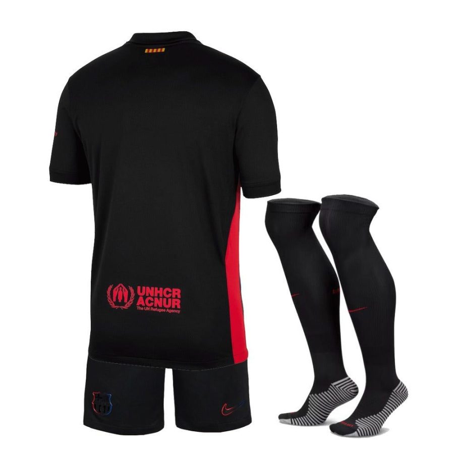 tenue-enfant-fc-barcelona-exterieur-saison-deux-mille-vingt-quatre-deux-mille-vingt-cinq-maillot-short-et-chaussettes Equipamento criança FC Barcelona alternativa época dois mil e vinte quatro dois mil e vinte cinco camisola calção e meias