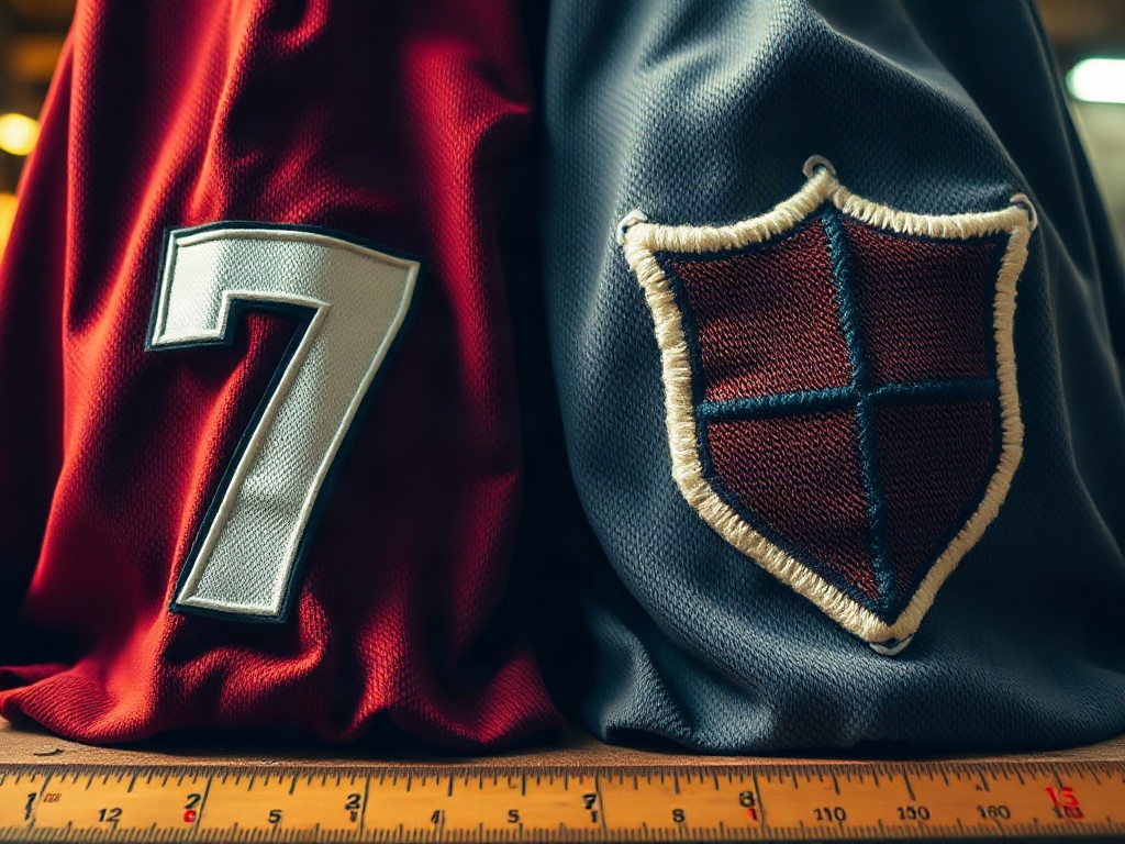 Comparação entre personalização em vinil e bordado numa camisola de futebol