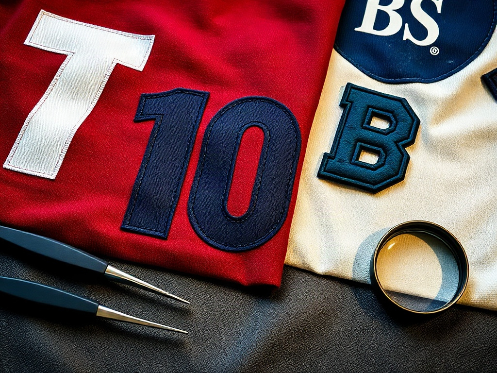 Três tipos de personalização têxtil em camisola de futebol: vinil termocolante, serigrafia e bordado